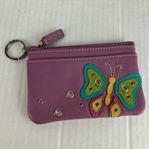 Fossil lavender leather card/key holder w/butterfly
